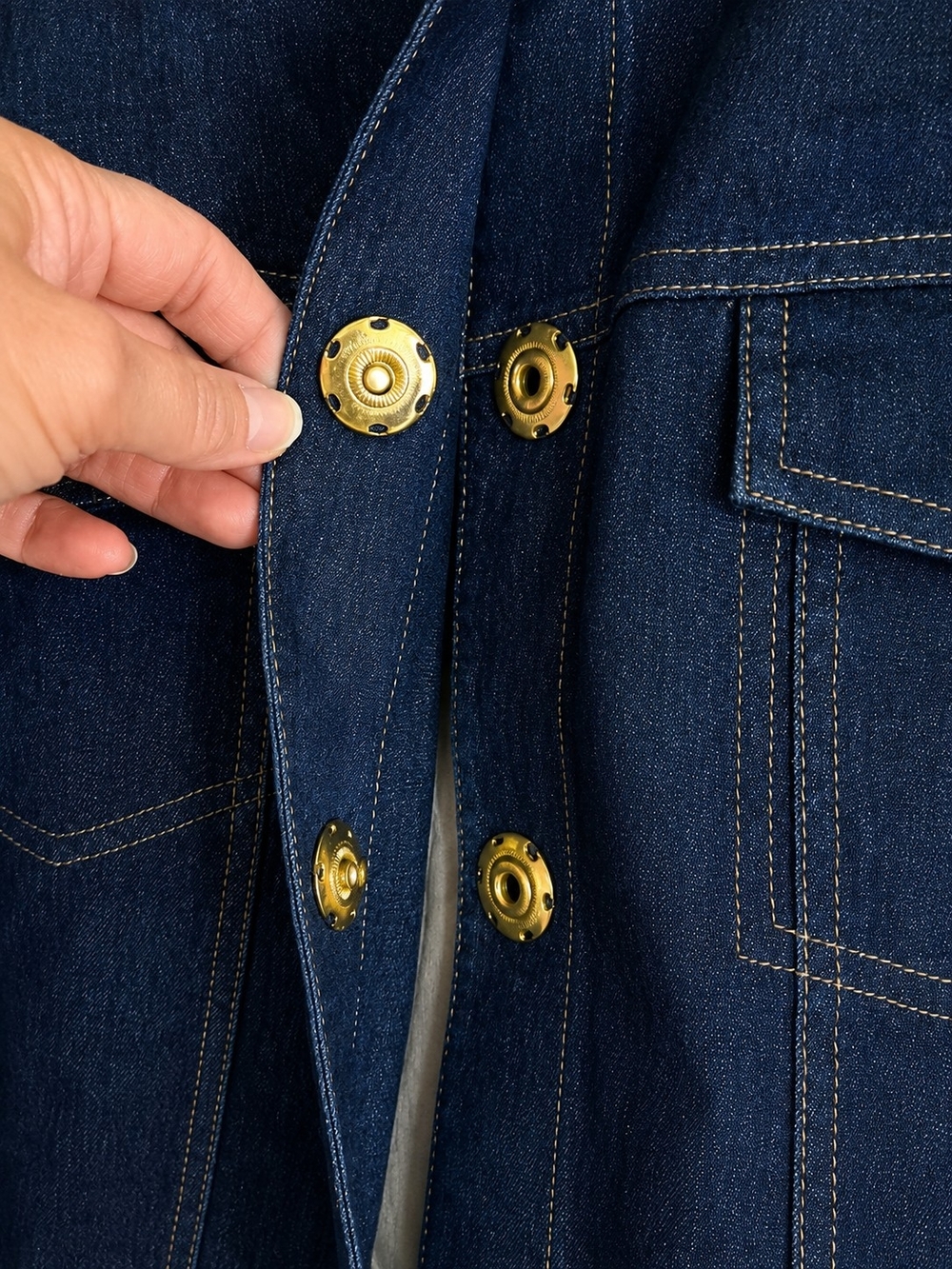 Focus 2000 Dark Indigo Denim Jacket with Gold Eyelet Trim 18W Classic Nautical - Picture 3 of 11